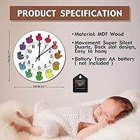 Vista 7 de Reloj de pared con lenguaje de señas americano, ASL, rueda de color arcoíris, reloj de madera, funciona con pilas, 15 pulgadas, silencioso, regalos