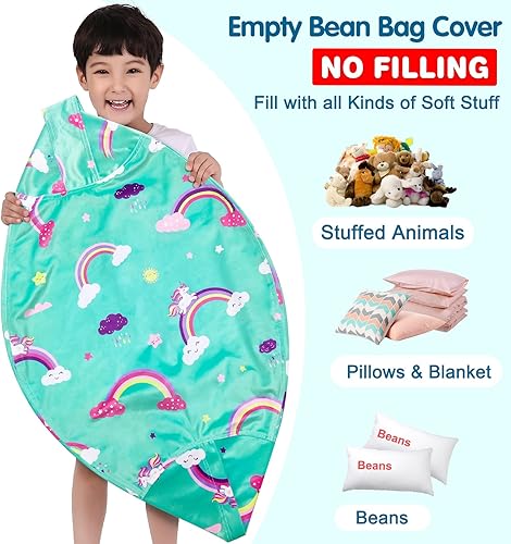 Miniatura 2 de Lukeight Funda para silla puf de almacenamiento de animales de peluche para niños, funda para silla puf con cremallera arcoíris para organizar