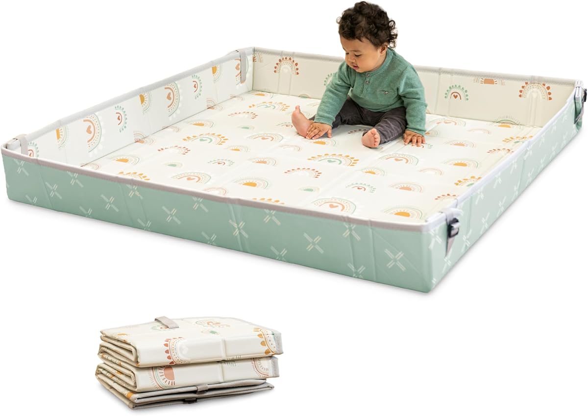 Infantino Foldable Foam Play Mat Reversible 57x57 in, Rainbows | Reversible design with two sides to play, Lightweight & portable, Water-resistant & wipeable, Folds flat for easy storage