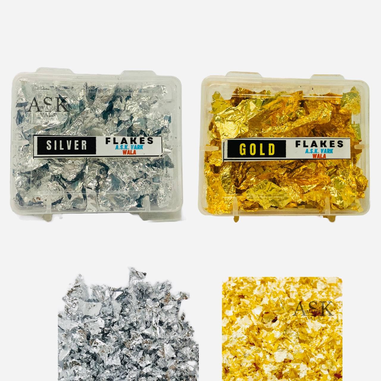 A.S.K Vark 20G 2 Box Gold Foil Leaf Flakes for - Nails, Decoration, Arts Craft, Painting, Cake Deco, Resin Arts, Gilding, Home Deco, DIYS etc. Each 10g in Box (Gold, Silver)-picture-25
