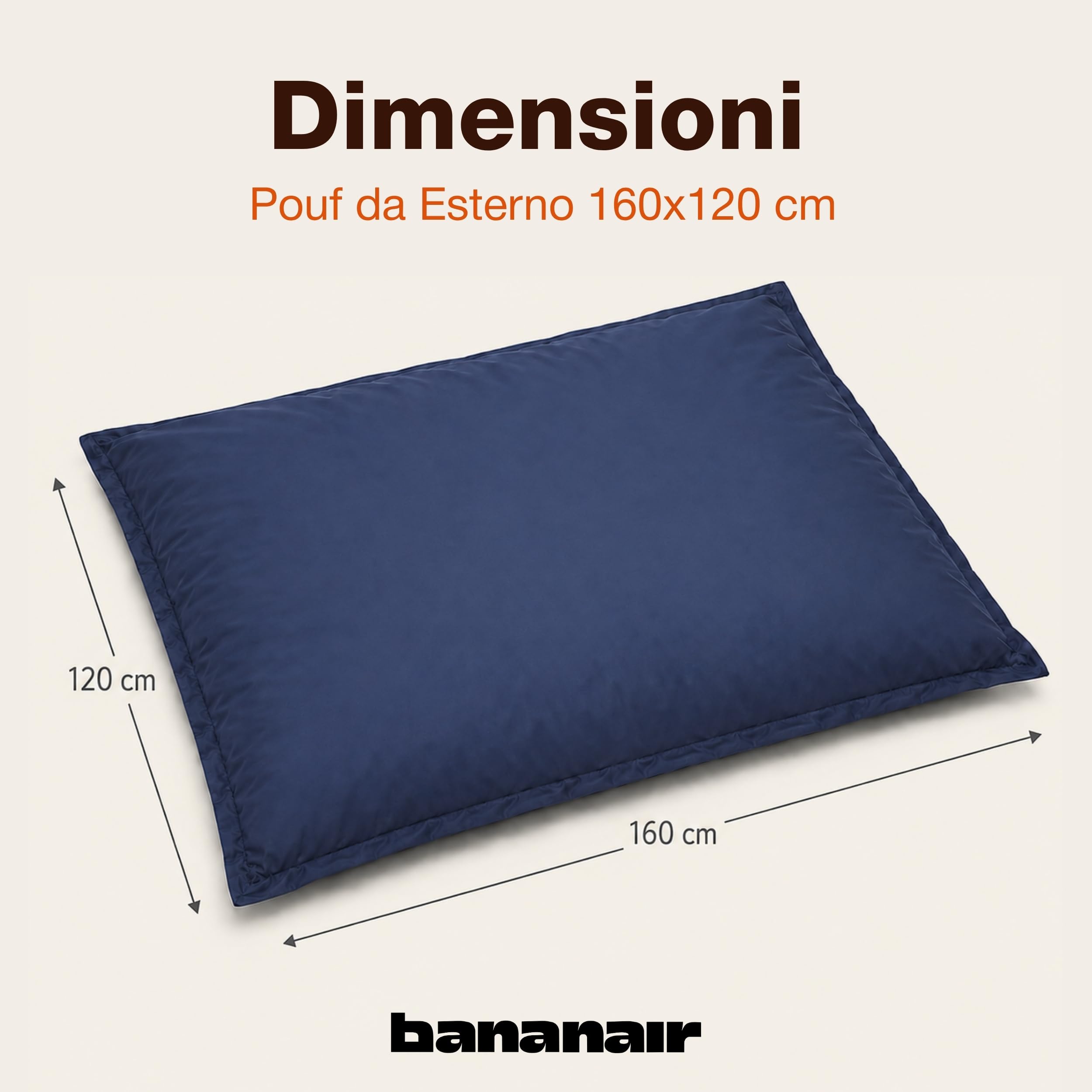 bananair Pouf da Esterno Impermeabile XXL, 120 x 160 cm, Blu | Anti-UV, Sfoderabile, Impermeabile, Versatile