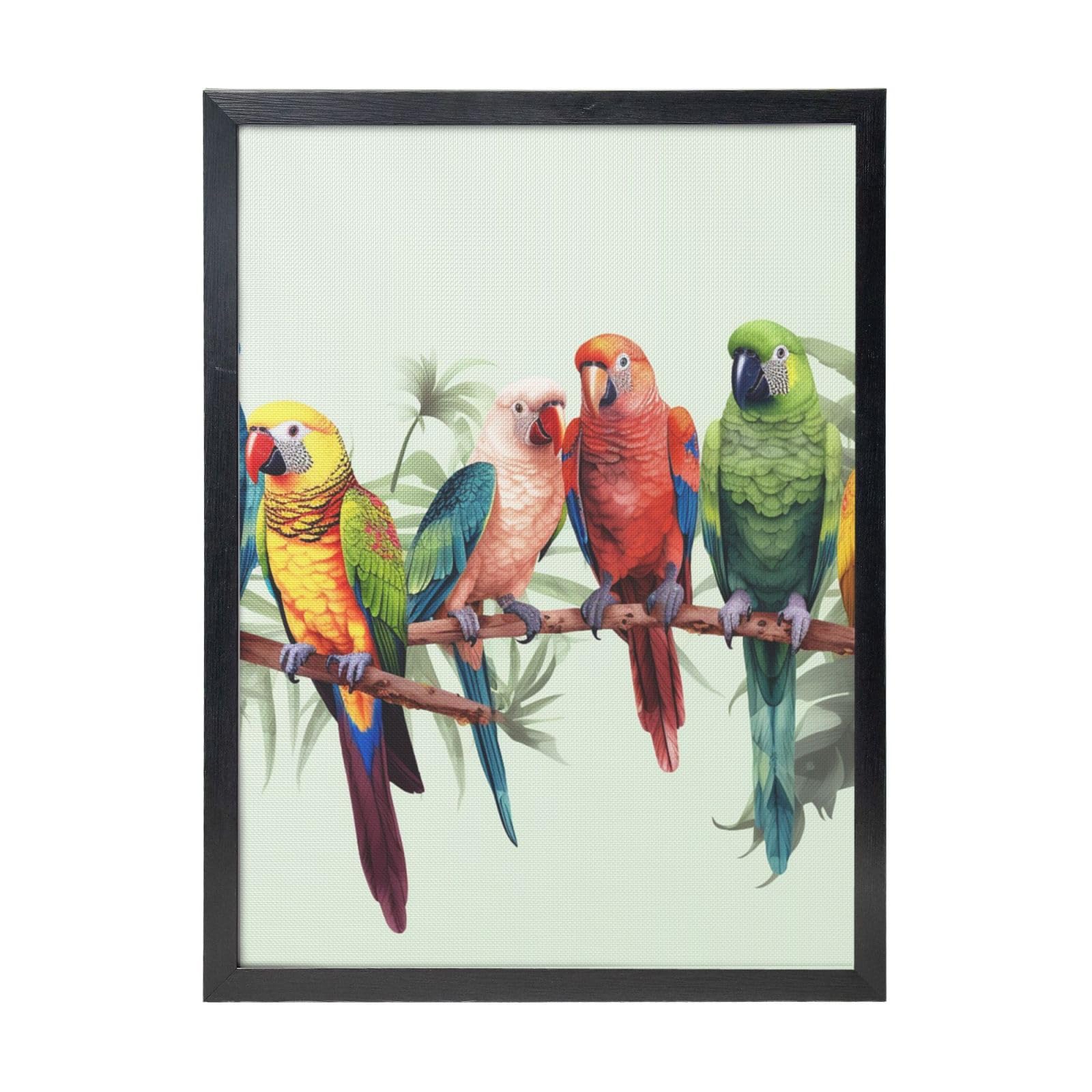 Framed Wall Art - Decorative Canvas Painting Colorful Parrots On Tree Pictures Poster Aesthetic Modern Prints Artwork for Bedroom Office Wall Decor Ready To Hang 12x16 in