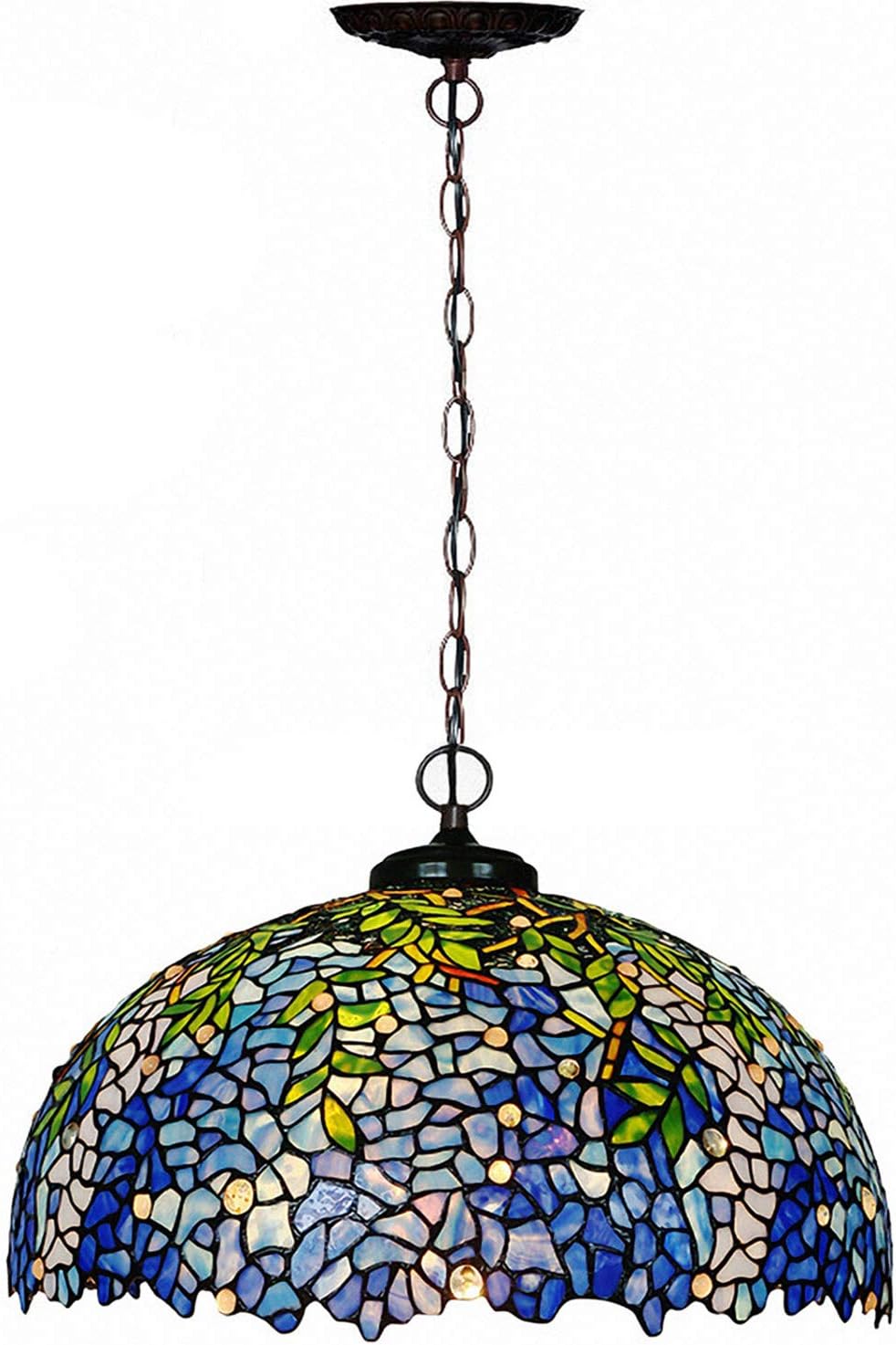 Chandeliers,Magcolor Tiffany Style Stained Glass Purple Wisteria Hanging Lamp with Handmade Lampshade, Suitable for Decorating Room (20in)