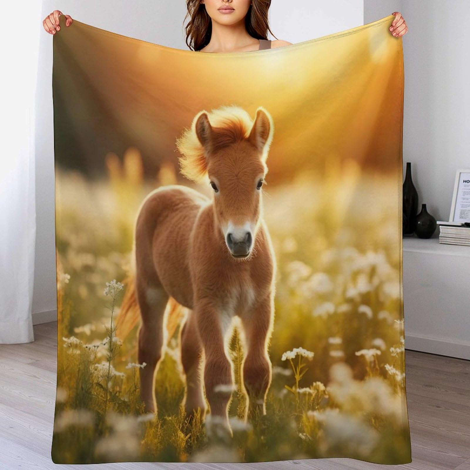 Couverture Polaire Cheval Moelleux : Plaid Flannel Douce pour Lit et Canapé Chaud 100x130