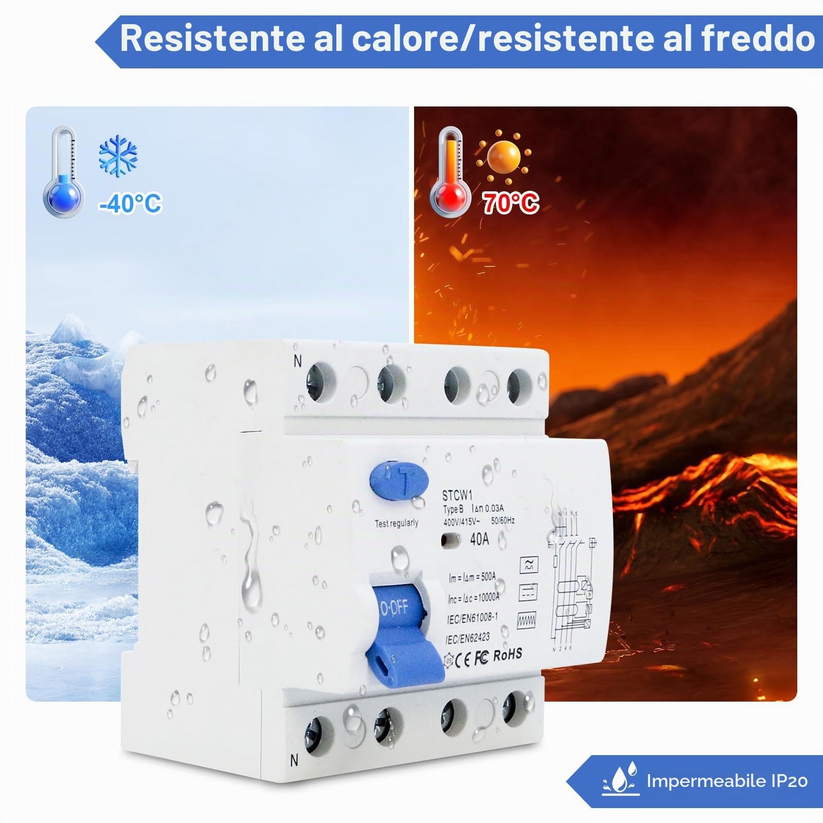 Differenziale Riarmo Automatico 40A 30mA | 3P+N Interruttore Differenziale a Riarmo Automatico, Riarmo Automatico Tipo B