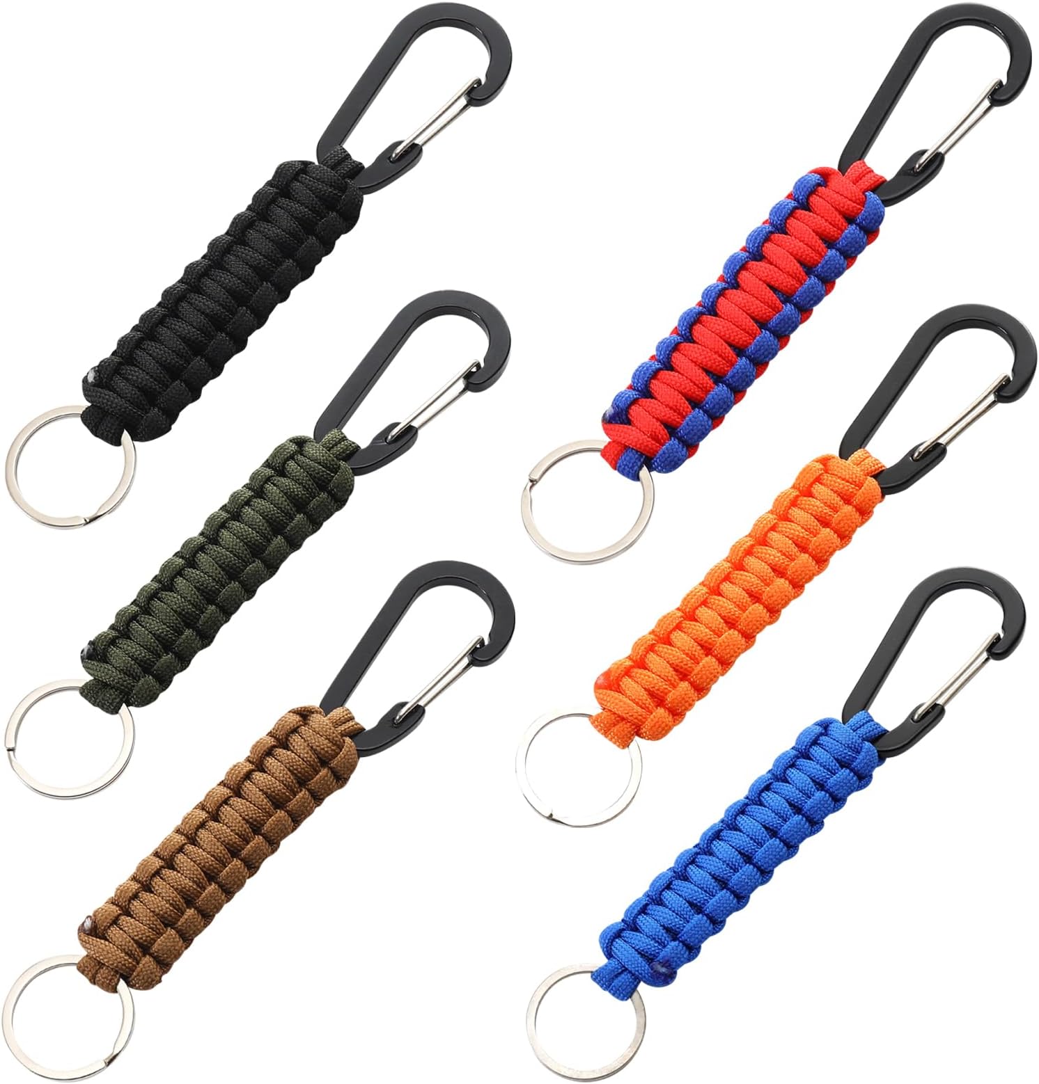 – 6Pcs Keychain with Snap Hook Carabiner Clips, Locking Carabiner, with Chain Hooks Braided Lanyard Braided Kit for Camping, Hiking Tools, Backpack, Keys (6 colors)