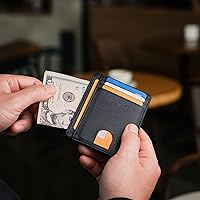 Vista 140 de Buffway - Billetera delgada minimalista de cuero con protección RFID para hombre y mujer Café Lichee