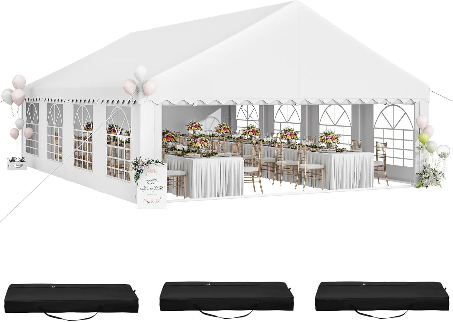 YITAHOME 20x30FT Party Tent Heavy Duty Wedding Event Shelters PVC Upgraded Galvanized Ripple Canopy with Large Roof Removable Sidewalls & 3 Storage Bags 600D Oxford Commercial, White