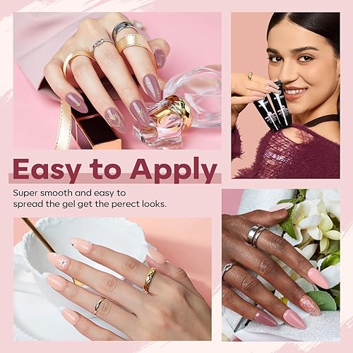 Miniatura 3 de modelones Kit de iniciación de uñas de gel de poligel, 20 colores nude rosa purpurina con lámpara de uñas, kit completo de extensión de uñas,