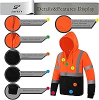 Vista 91 de sesafety Sudadera de seguridad de alta visibilidad para hombre, sudadera con capucha reflectante con cremallera clase 3, sudadera con capucha