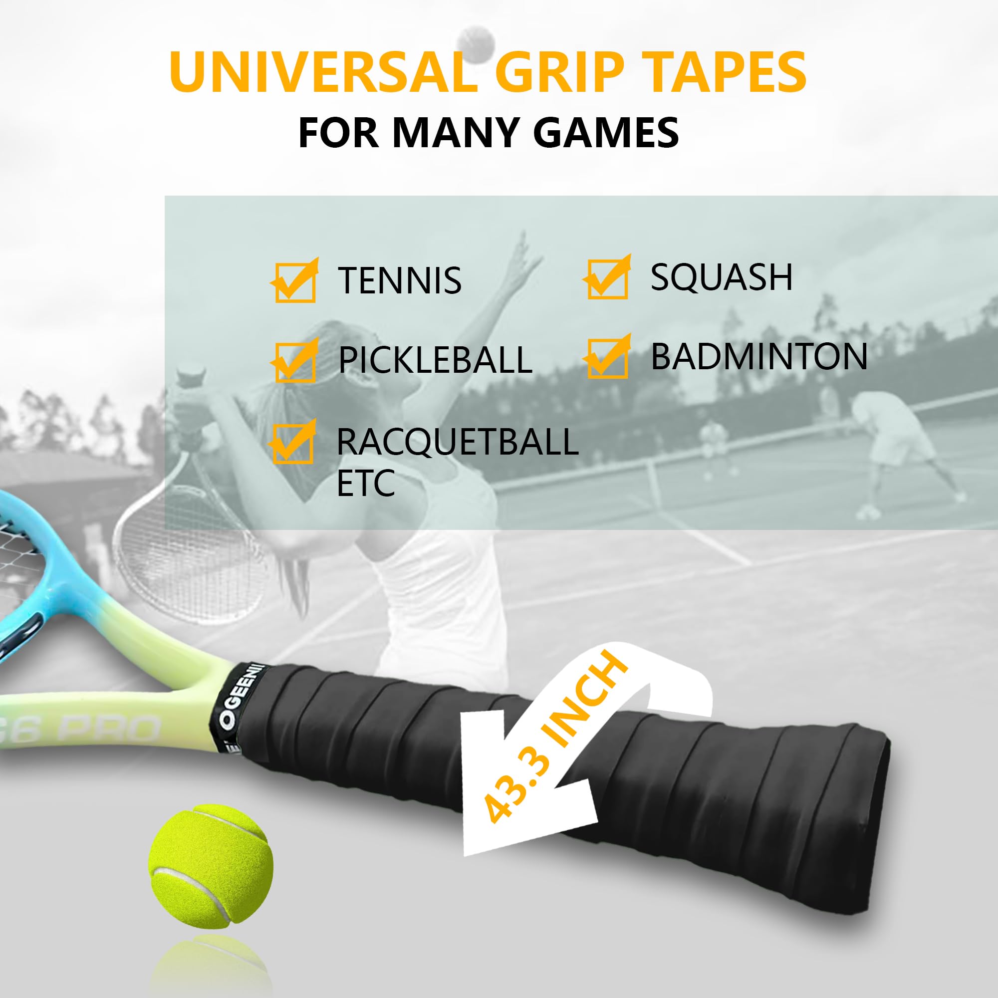 Ogeenier Lot de 12 Grips de Tennis Auto-adhésifs antidérapants et Anti-Transpiration pour Raquette de Tennis Overgrip Padel, Tennis, Badminton, Raquette de Squash