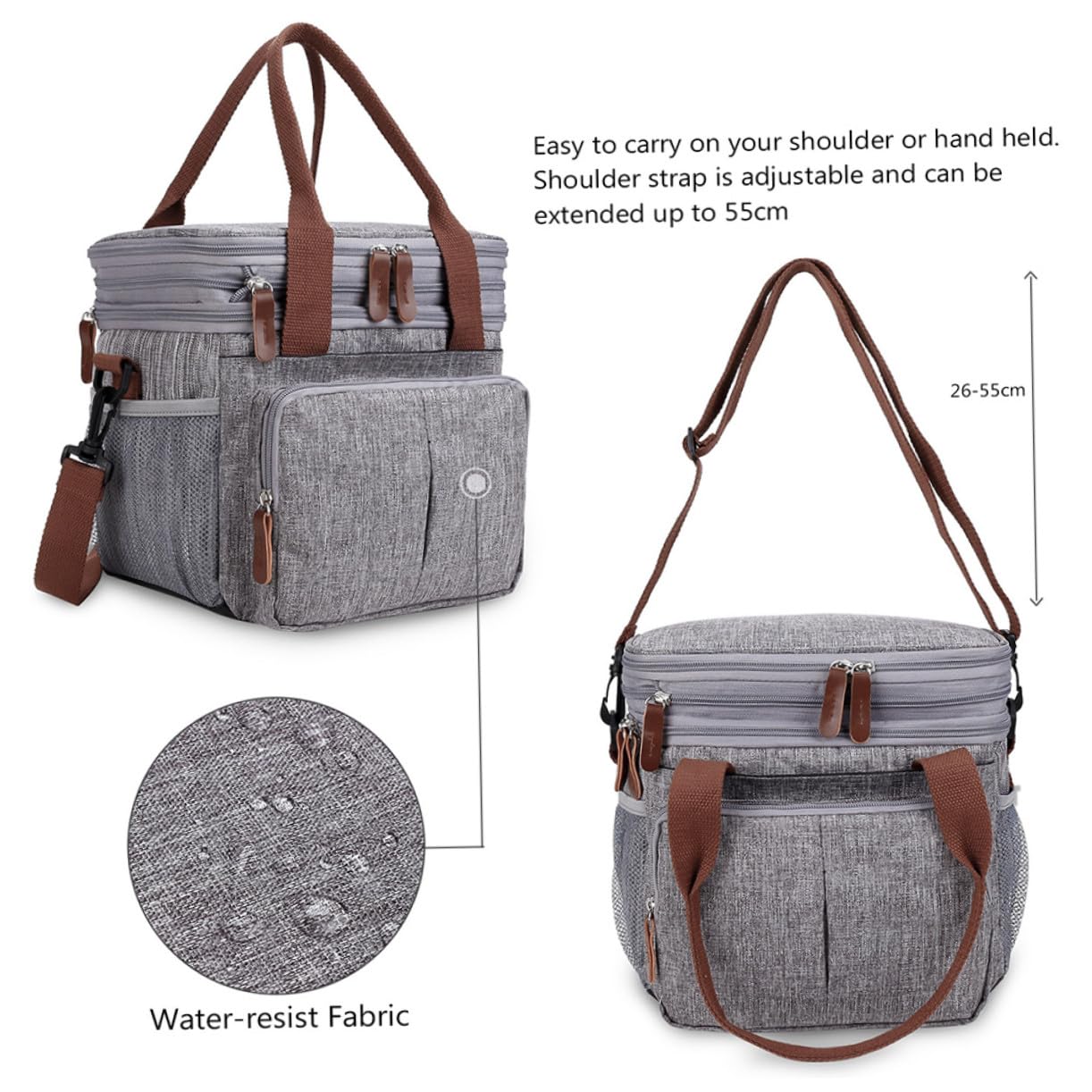 Wasserdichte Lunchtasche aus Tragbar und Leicht Groß mit Netztaschen an Beiden Seiten für Servietten und Snacks für Outdoor und Lunchbox