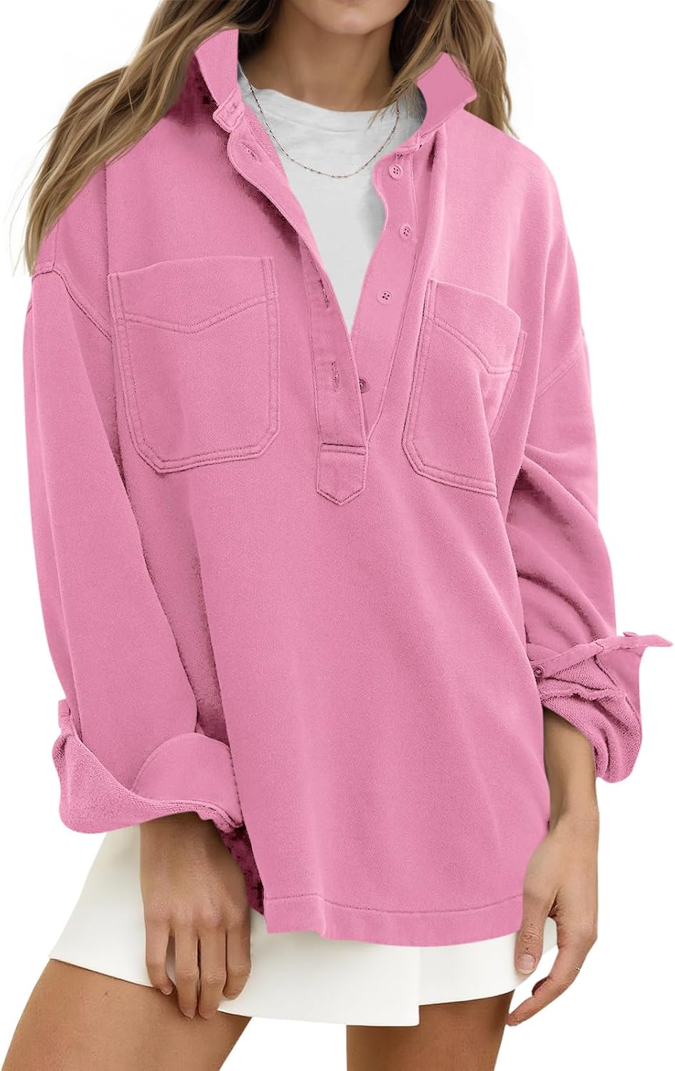 Fisoew Womens Oversized Sweatshirt Casual Long Sleeve Henley V Neck Pullover Tops Fall Outfits Clothes