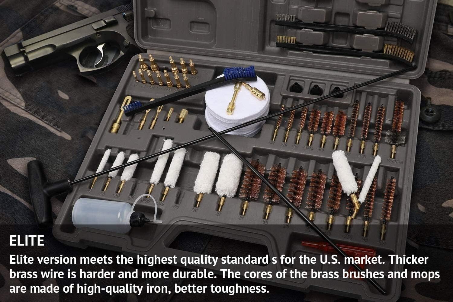 GLORYFIRE Elite Gun Cleaning Kit, Handgun Shotgun Pistol Universal Cleaning Kit with All Brass High-end Brushes, Jags, Reinforced and Lengthened Rods