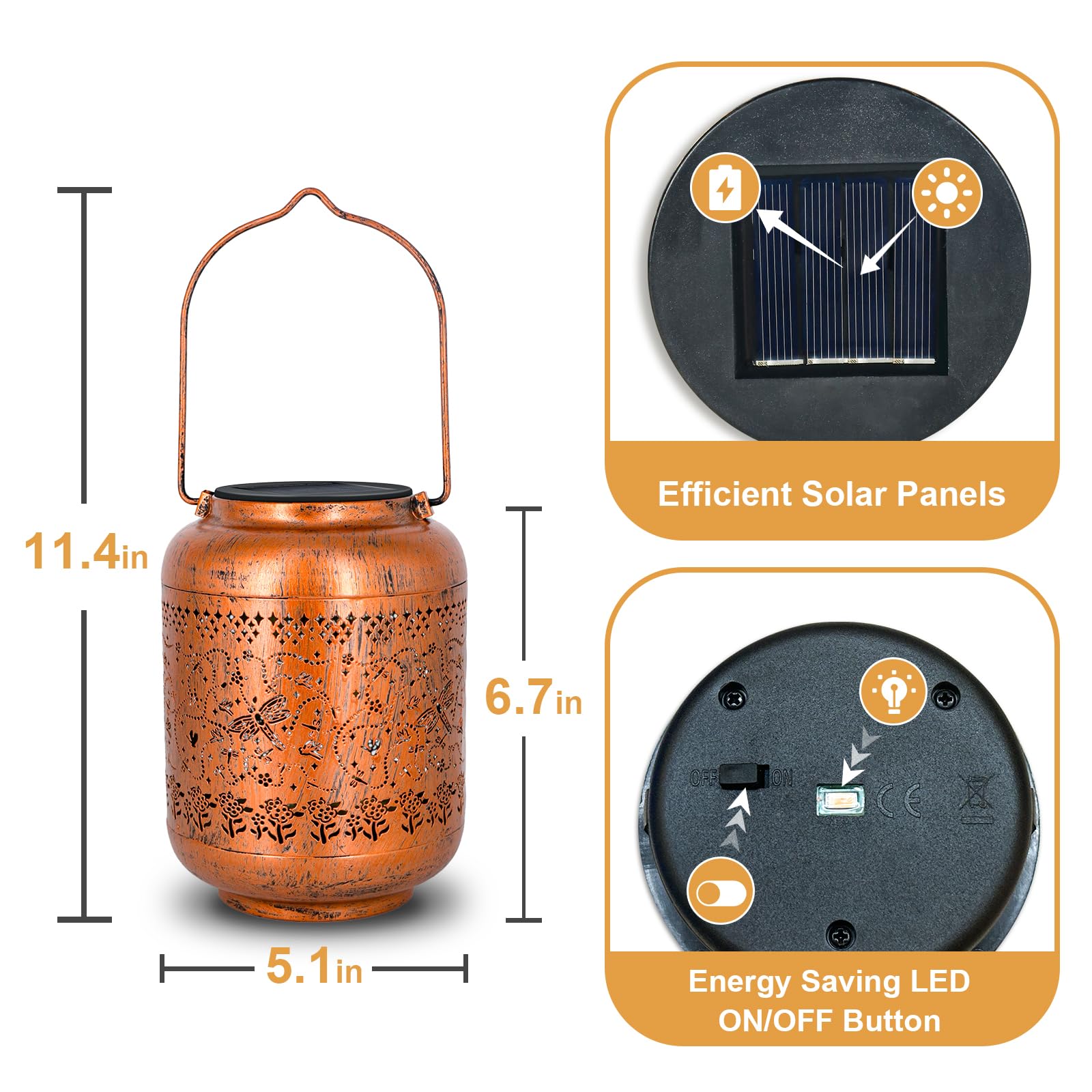 Dragonfly Solar Lanterns Outdoor - Waterproof Metal & Glass, Flickering LED, Hanging Garden Decor, Gift For Mom