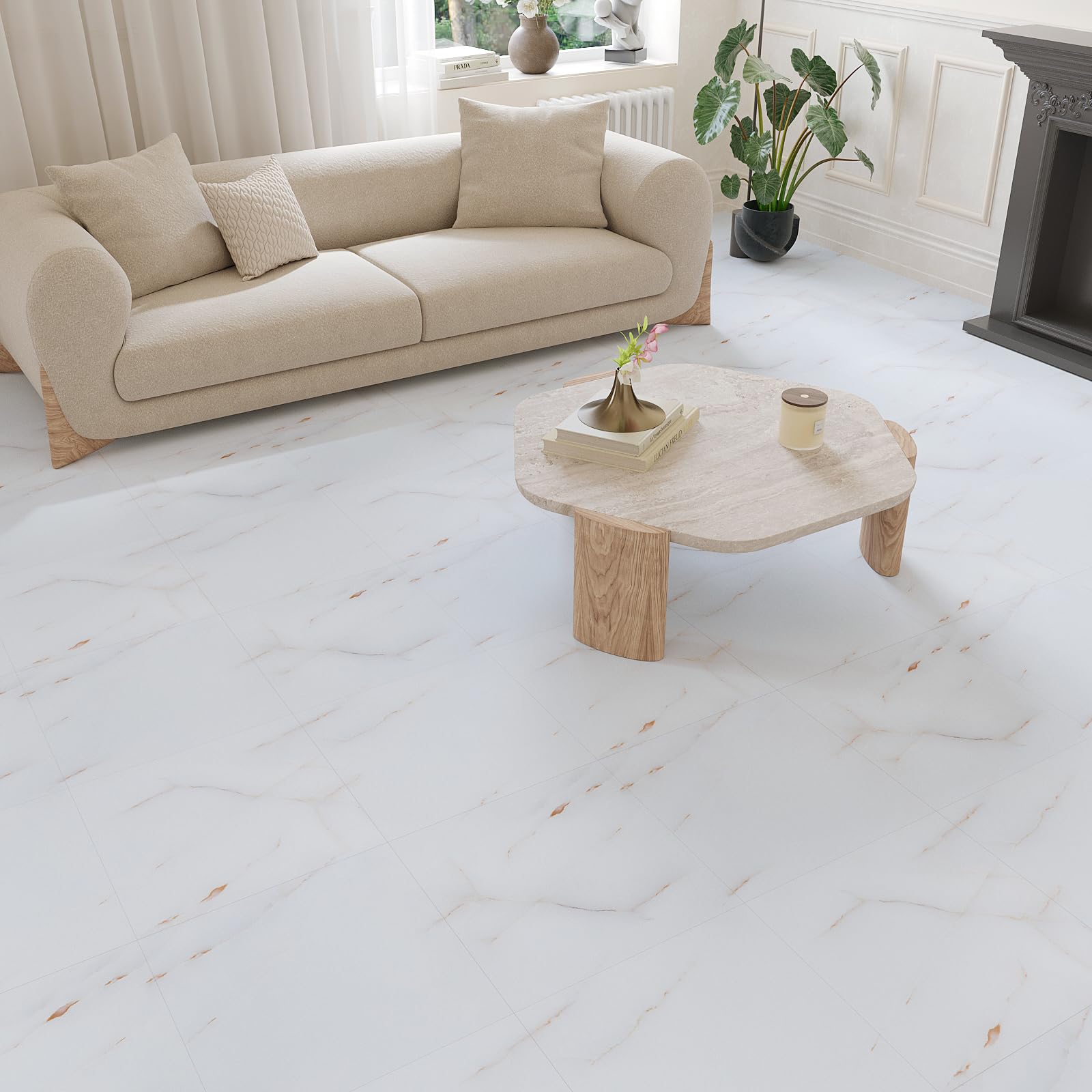 VEELIKE Pavimento PVC Adesivo Marmo Bianco Oro 24 Pezzi Piastrelle Adesive Pavimento Bagno Spesso Adesivi per Piastrelle Marmo Bianca per Cucina Camera da Letto Garage Impermeabile 30 cm x 30 cm