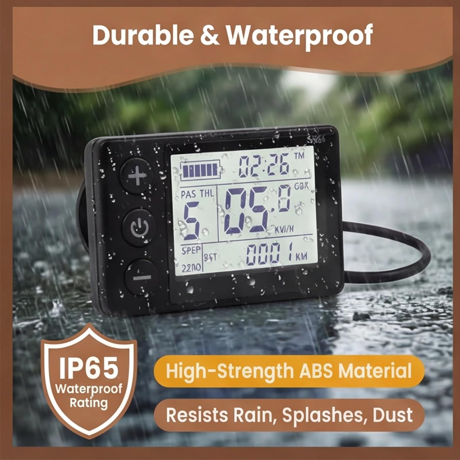 LCD Display Panel for Electric Scooters and Electric Bikes, 24V 36V 48V 60V Adjustable 5-Pin Connector, Speedometer Odometer with Backlight
