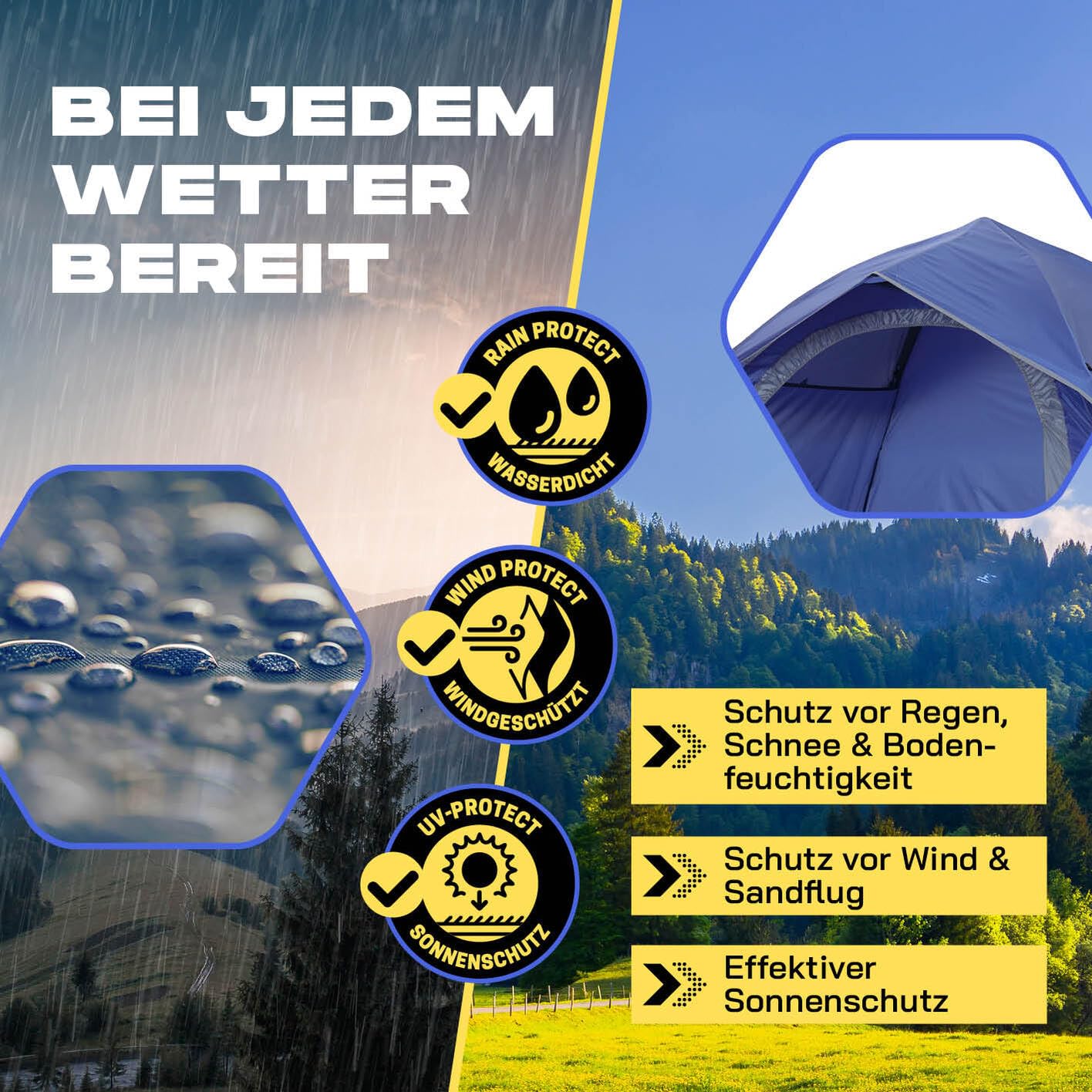 Lumaland Camping Zelt | Leichtes Pop Up Wurfzelt | 2-3 Personen Kuppelzelt | Trekking & Festival Igluzelt | Sekundenzelt Wasserdicht 210x190x110cm | Ideal auch als Strand Wind- & Sonnenschutz