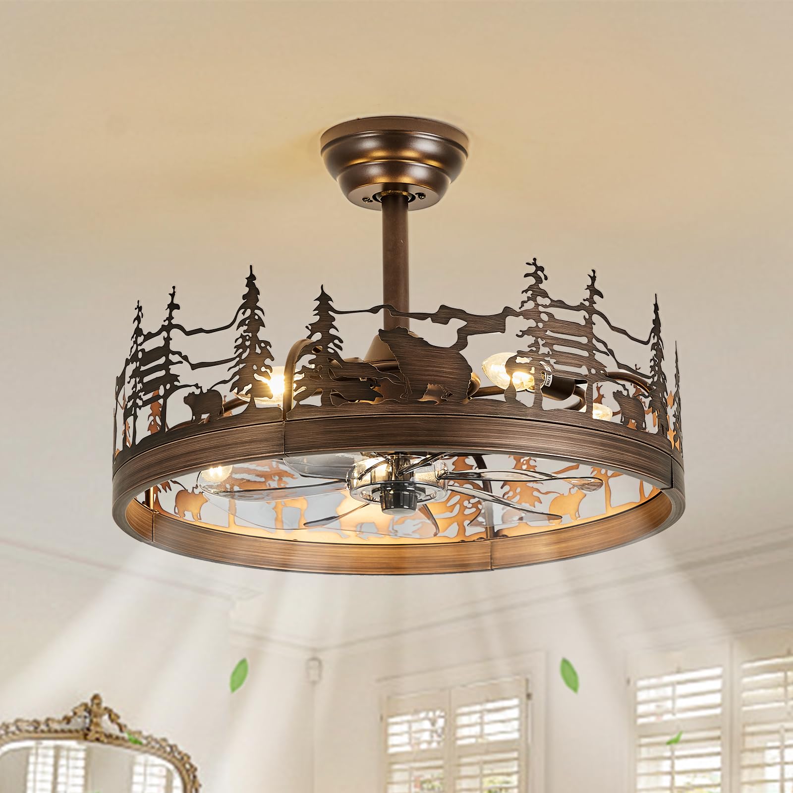 Photo 1 of HSMKL Rustic Ceiling Fan with Light, 21 Inch Flush Mount