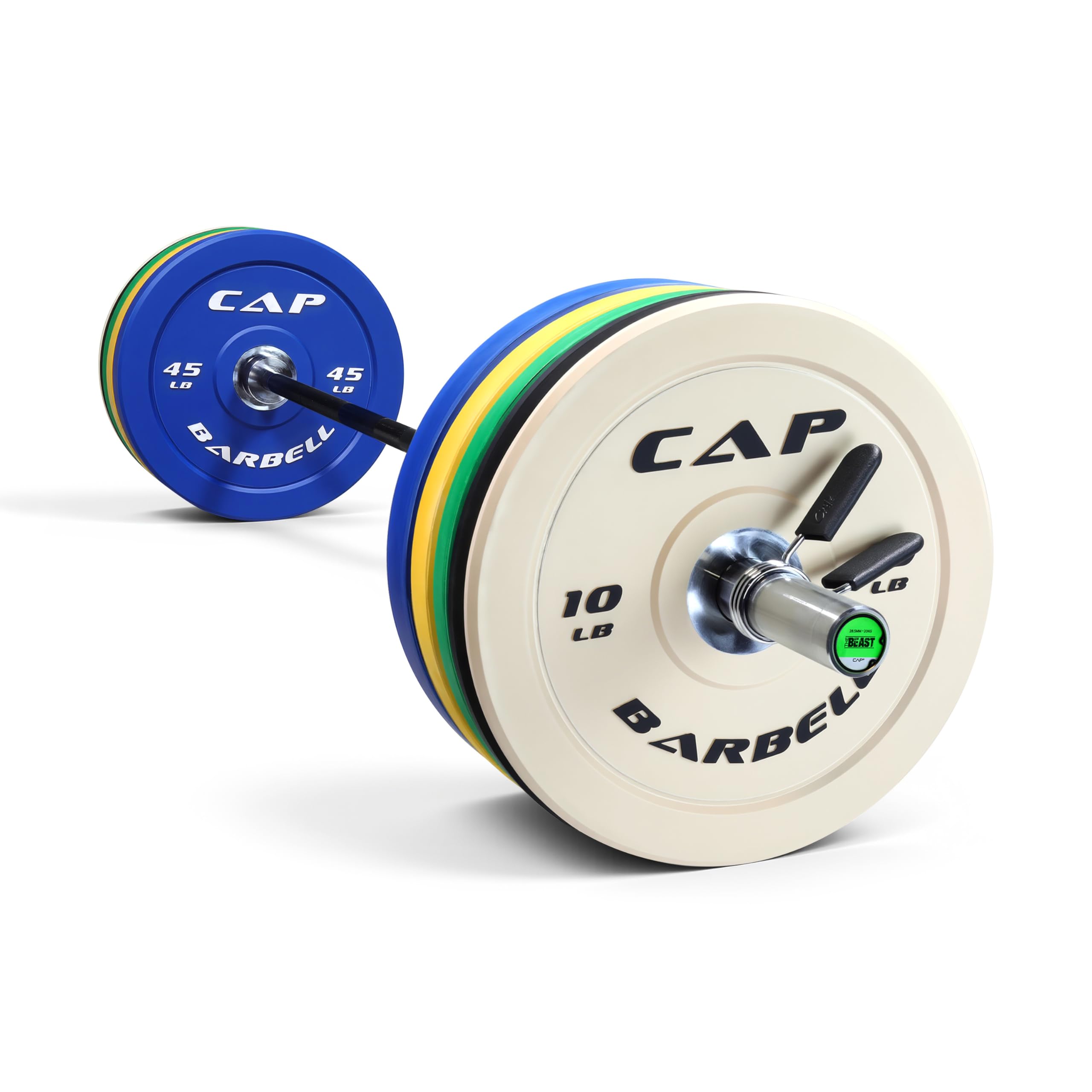 CAP Barbell 260 lb Competition Olympic Weight Set with 7ft Black/Chrome Barbell &amp; Color Bumper Plates