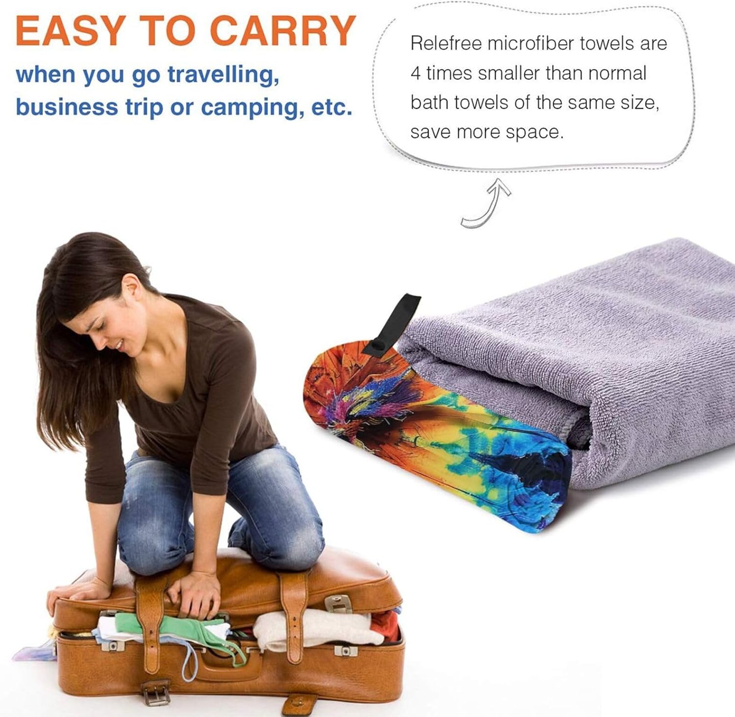 Exotic Tribe Tie Dye Style Printed Microfiber Quick Dry Towel 16x31.5 in, Lightweight & Compact with PVC Pouch & Carabiner - for Beach, Camping, Gym, Travel & Home Use