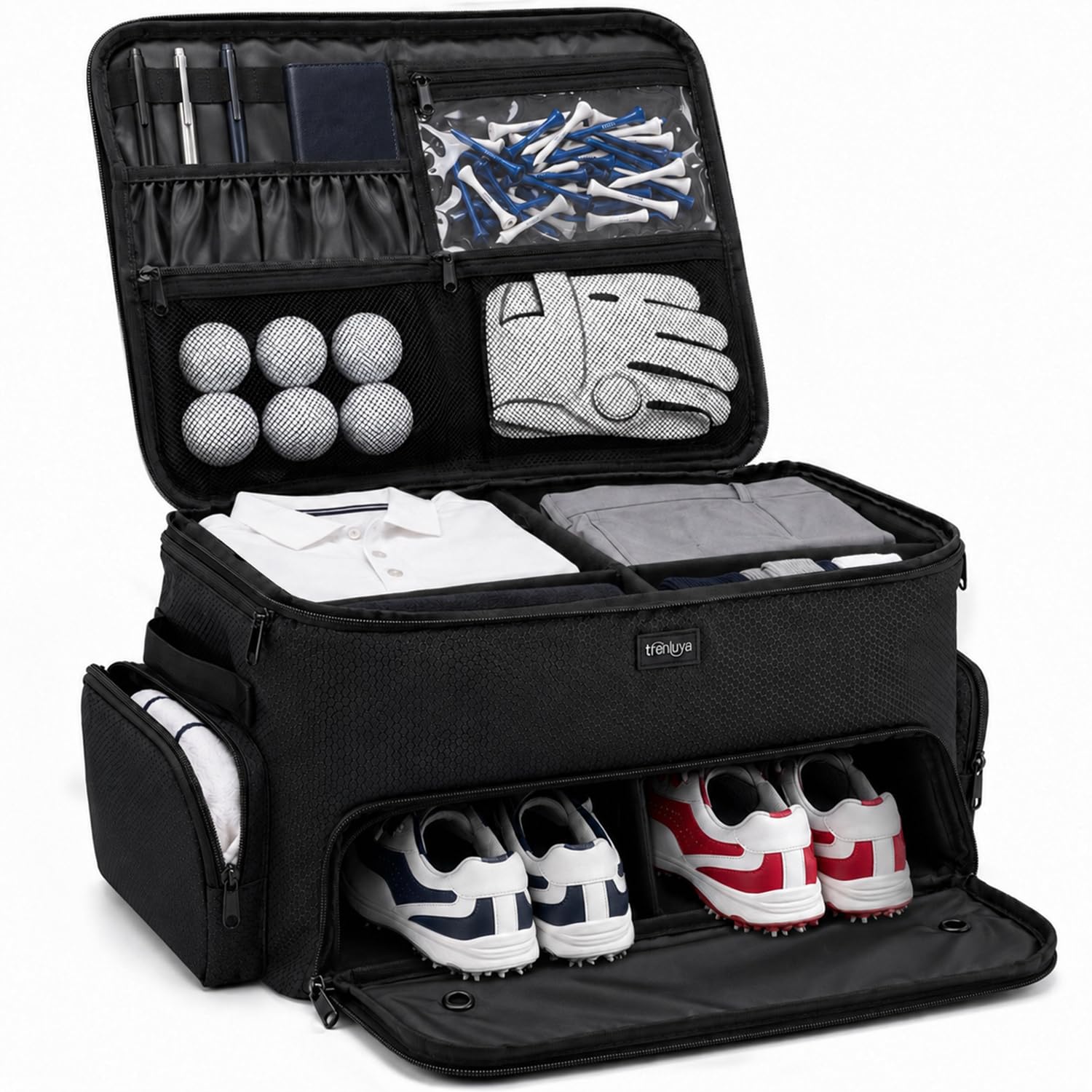 TRENLUVA Golf Trunk Organizer for Car with Shoe Compartment (Black)