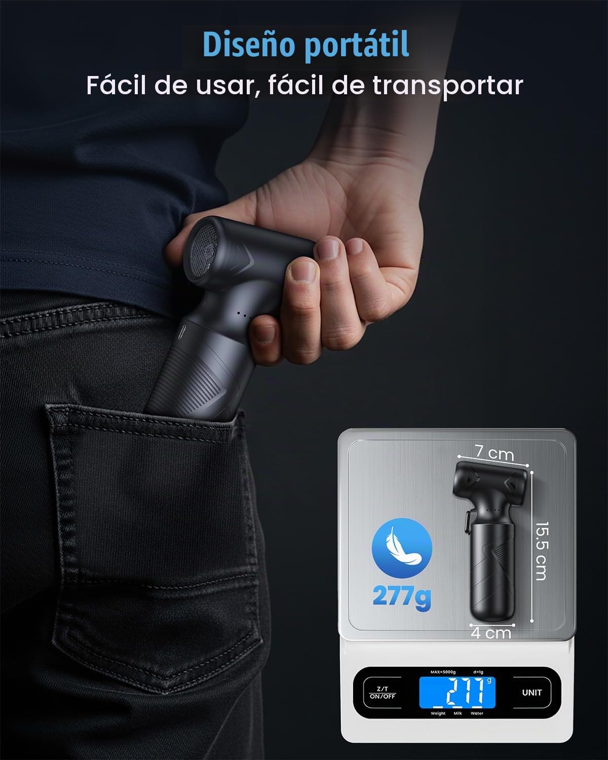Famgoods Soplador de Aire Potente Eléctrico,150000 RPM Aire Comprimido Limpieza PC,6000mAh Soplador Bateria con Luz Led,3 Velocidades Mini Soplador Aire,Carga Rápida,Soplador de Polvo Para PC,Teclado