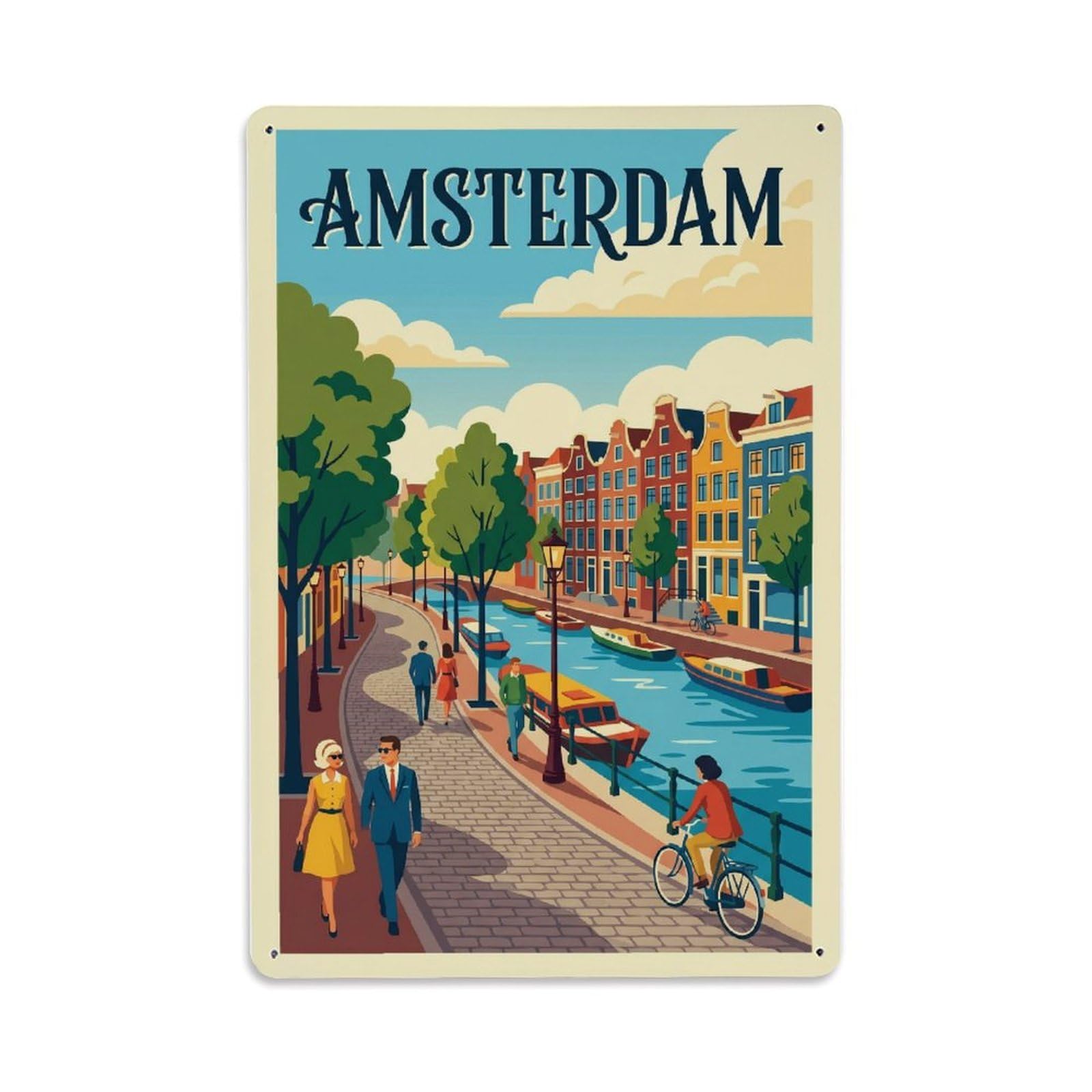 Vintage Travel Promenade Netherlands Walking 1 Metal Tin Sign Plaque Wall Decor for Cafe, Club Bar, Office, Home Garden Metal Poster 8x12Inch