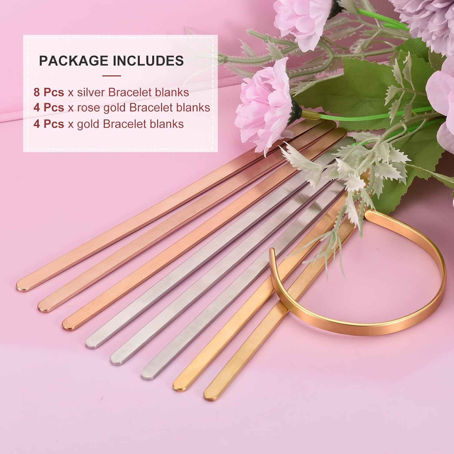 UXCELL Bracelet Blanks - 1/4 x 6inch, 16 Pcs Bangle & Cuff Blanks in Stainless Steel for DIY Bracelet Jewelry Making, 3 Colors (Pack of 2)