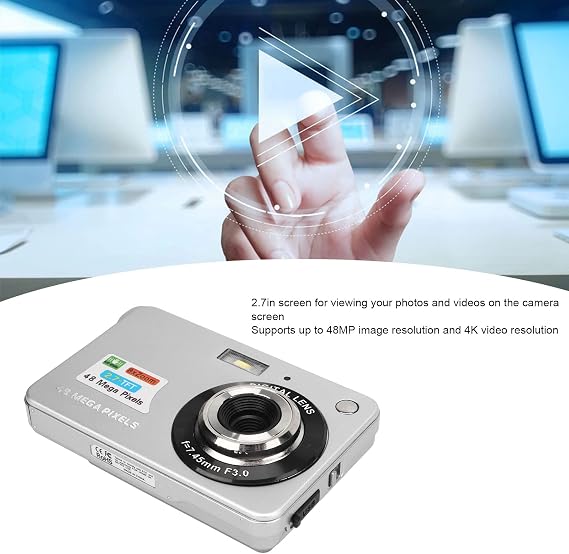 Digital Cameras for Photography 4K 48MP Vlogging Camera Camera with 2.7 Inch LCD Display 8x Zoom Anti Shake Continuous Shooting for Adults Seniors Beginners (Silver)
