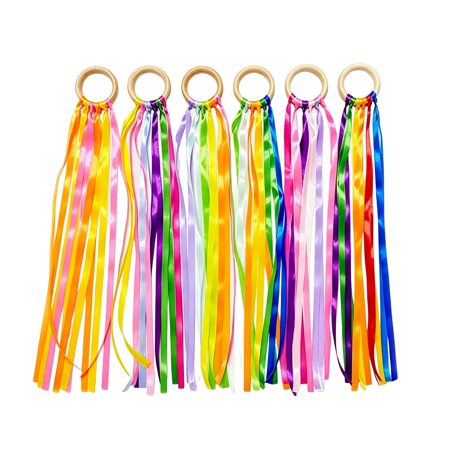 6 PCS Colorful Dance Ribbons Streamers with Wooden Ring, Hand Kite for Dance Exercise, Sensory Toy for Kids, Ideal for Party Decor, Gymnastics and Daily Workout Activities
