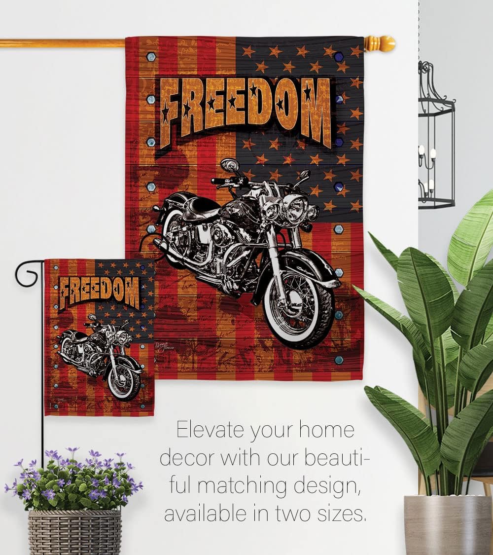 Breeze Decor H111001-BO Americana Motorcycle Patriotic Impressions Decorative Vertical 28" x 40" Double Sided House Flag Printed in USA