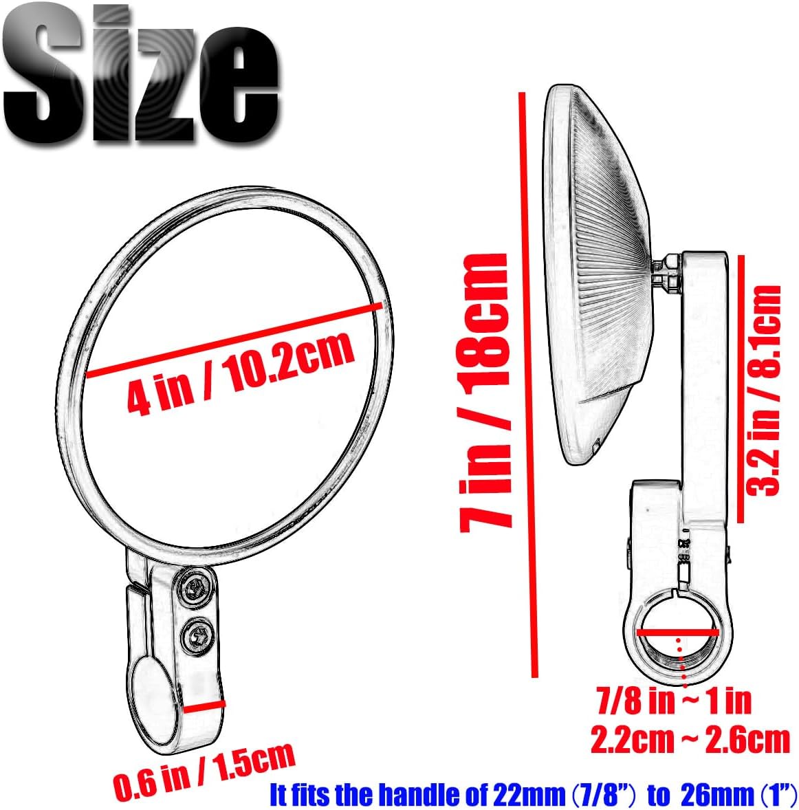 Motorcycle Rear View Mirror, Universal 4 Inch Round CNC Aluminum Bar End Side Mirror for 22mm or 25.4mm Handlebar Diameter Compatible with Most Motorcycle,Bike, Scooters, ATV, UTV