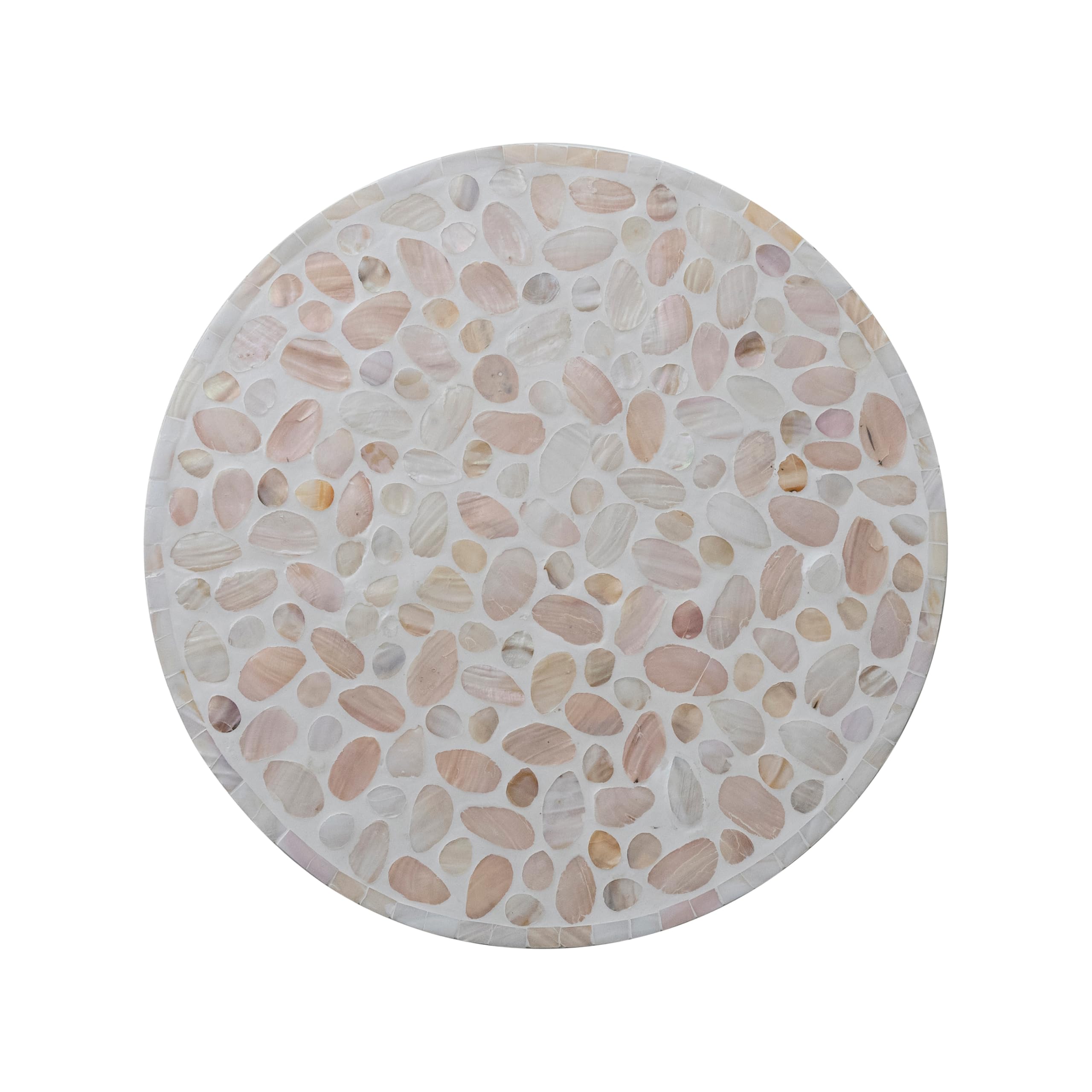 Creative Co-Op Round Wood and Mother of Pearl Mosaic Accent Table, White and Natural Finish