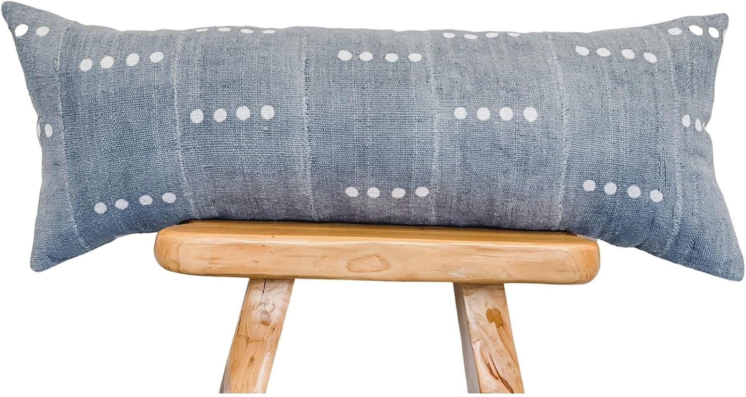 Extra Long Lumbar Pillow, African Pillow, Blue Grey Mudcloth Pillow, Bolster Pillow Cover 14x36, Sofa Cushion Throw Pillow, Farmhouse Pillow