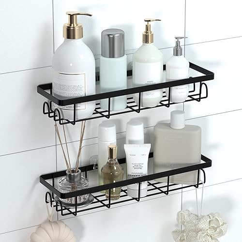 Miniatura 7 de Organizador de ducha con ganchos, estantes de baño autoadhesivos, organizadores de baño sin perforaciones, perfecto para RV, apartamento, decoración