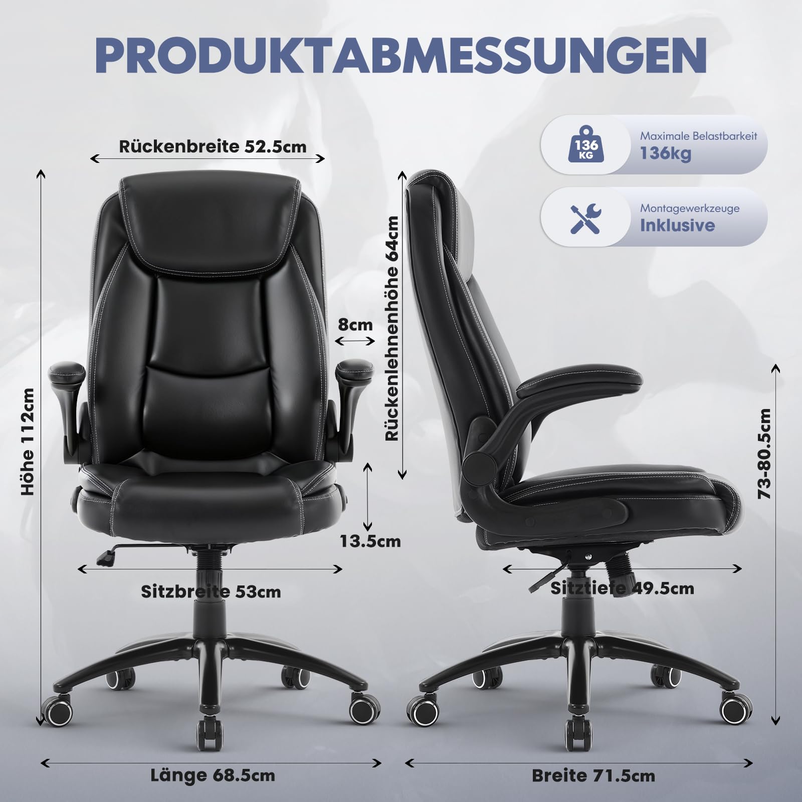 COLAMY Ergonomischer Bürostuhl, Office Bürostuhl Ergonomisch, 360° Drehung Chefsessel Schreibtischstuhl mit Hochklappbaren Armlehnen, Verstellbarer Rückenlehne, Höhe & Kippspannung, Schwarz