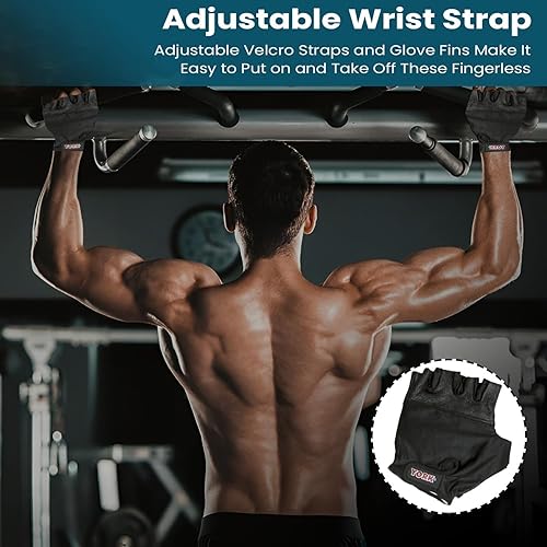 Vista 4 de York Barbell - Guantes de levantamiento de pesas, piel de cabra, agarre antideslizante, palma acolchada, correa de soporte para la muñeca, espalda