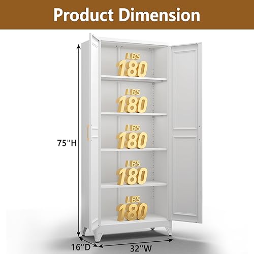 Miniatura 3 de Armario de despensa de cocina, gabinete de almacenamiento de metal de 75 pulgadas de alto con puertas y estantes, 4 pies de pie, armario para