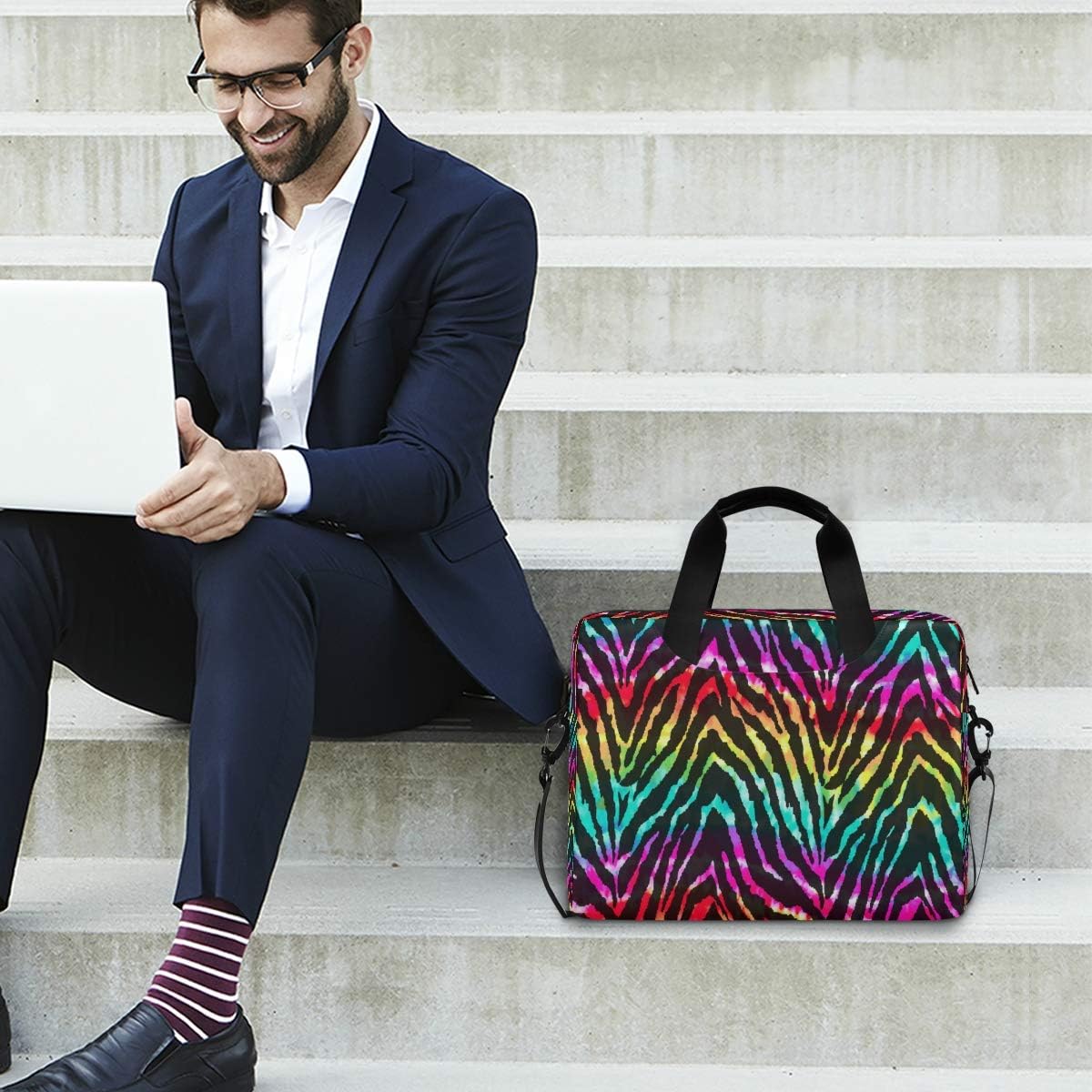 Laptop Bag Animal Zebra Print Rainbow Laptop Sleeves Case for 13 14 15.6 Inch Computer Tablet Briefcases Carrying Case Shoulder Bag for Work