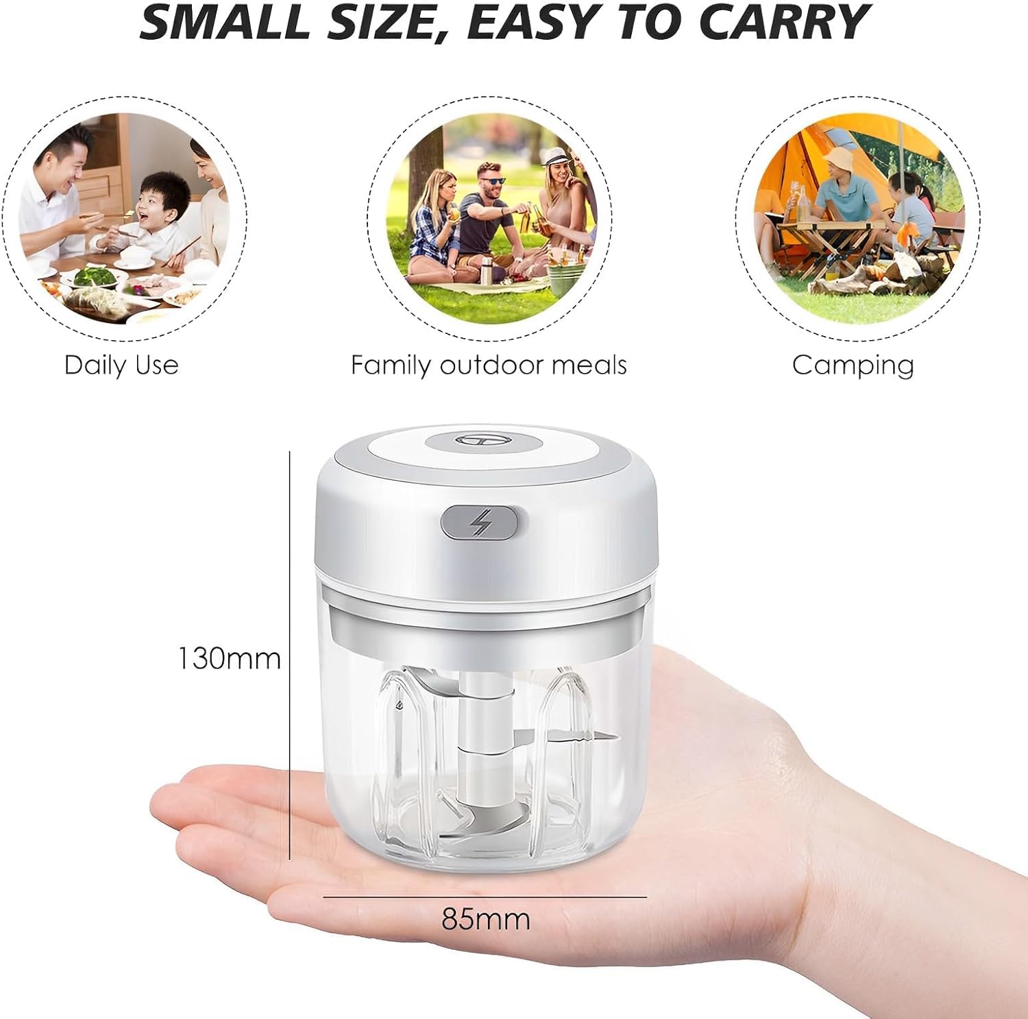 Tritatutto Ricaricabile USB - 250ml, Lame Acciaio Inox, Per Carne E Verdure, Rosso E Bianco - Foto 8