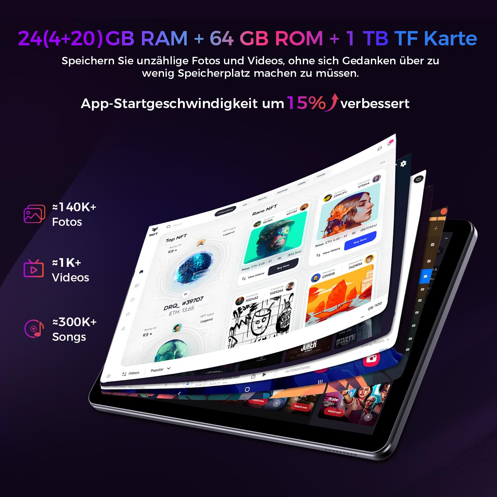 2026 Neuestes Tablet 10.1 Zoll Android 16 mit Gemini AI, 16GB RAM + 64GB ROM, GMS Widevine L1, WiFi 6 & BT 5.3, 6000mAh Dünn und leicht Tablet mit Gesichtserkennung