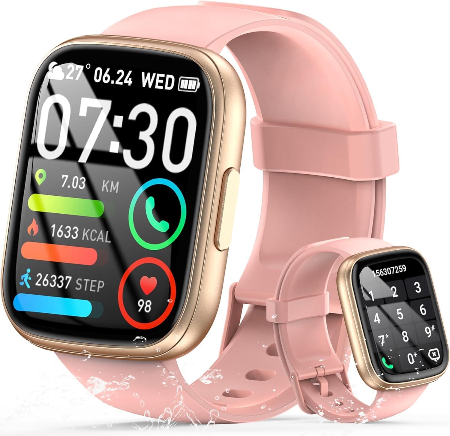 Smart Watch for Men Women, 1.95" HD Touchscreen Fitness Tracker with Bluetooth Calling, Fitness Watch with 110+ Sports Modes/Heart Rate/Sleep Monitor, IP68 Waterproof Smartwatch for Android iOS, Peach
