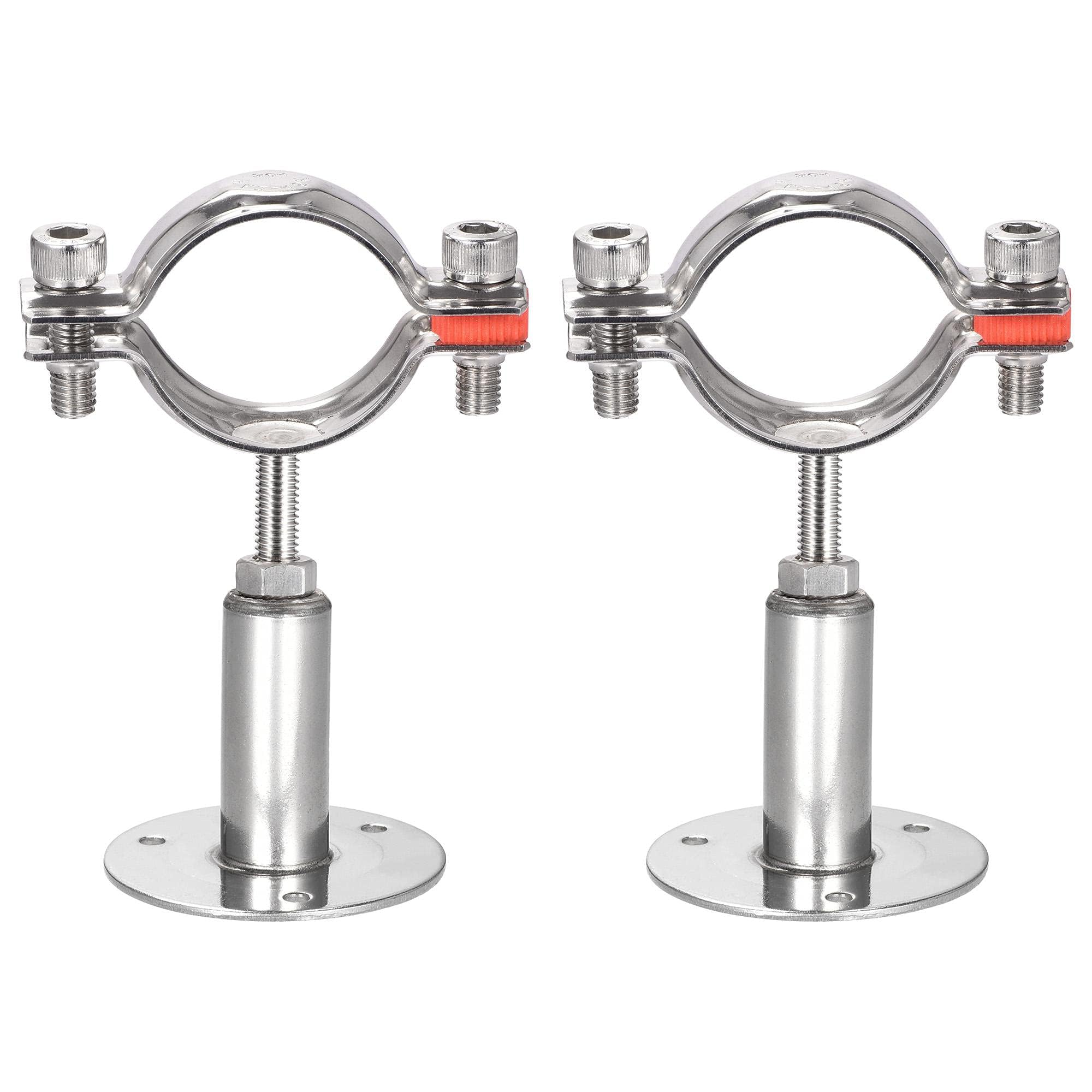TA-VIGOR 304 Stainless Steel Adjustable Pipe Support Bracket, Wall and Ceiling Mount Pipe Clamp Holder for 43-45mm Tubes, Heavy Duty Tube Clamp with Mounting Parts 2Pcs
