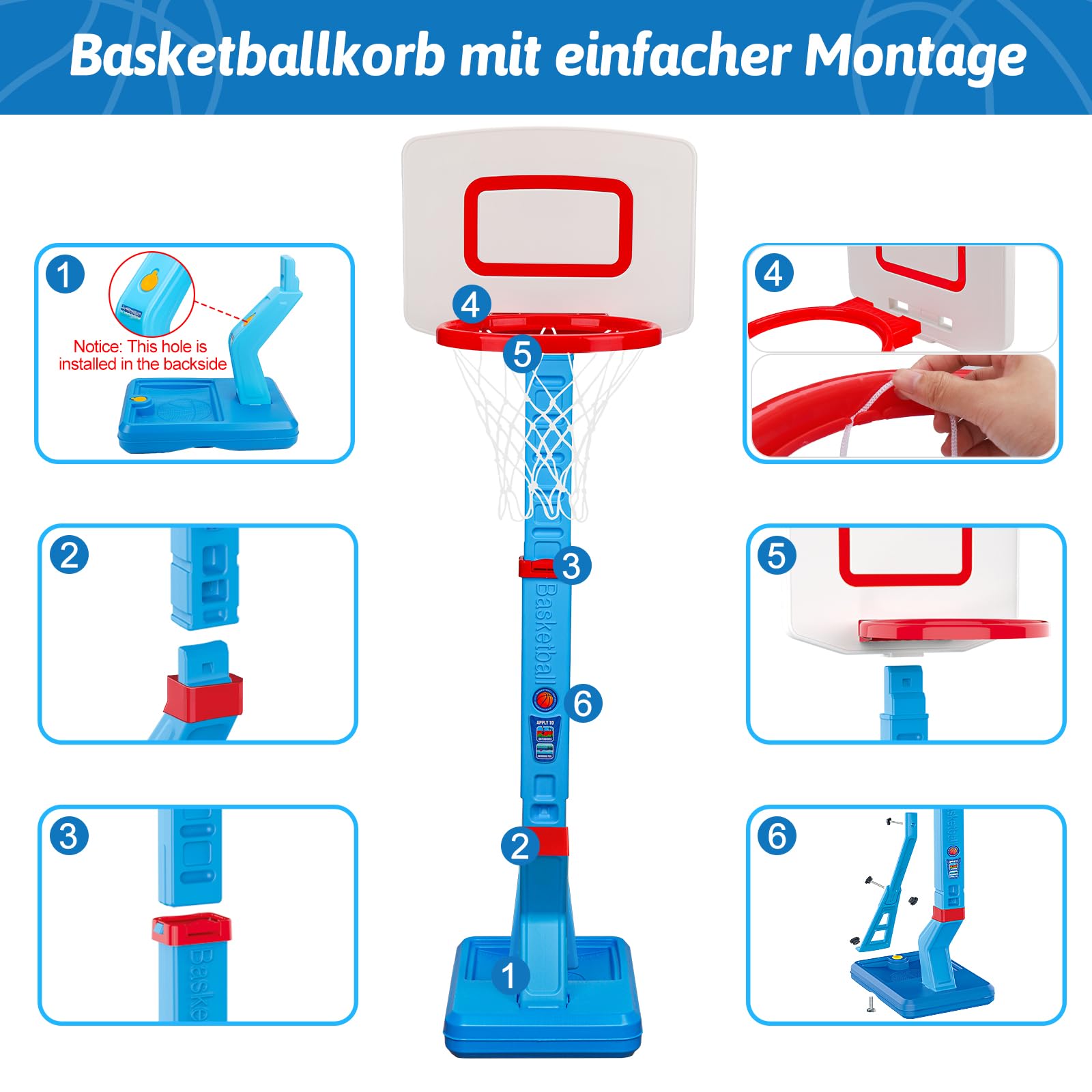Basketballkorb Kinder Indoor Outdoor Spielzeug ab 2 3 4 Jahre, Höhenverstellbarer Basketballkorb 70-137cm mit Basketballs & Pumpe, Kinderspielzeug Geschenk für Jungen Mädchen ab 1 2 3 4 5 Jahre(Blau)