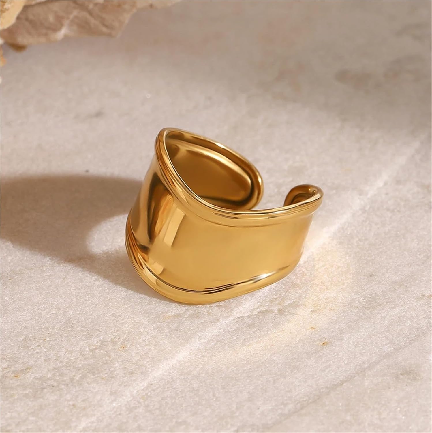 Trendy Modern Design Stainless Steel Smooth Irregular Wide Open Ring For Unisex Jewelry Party 1Pcs