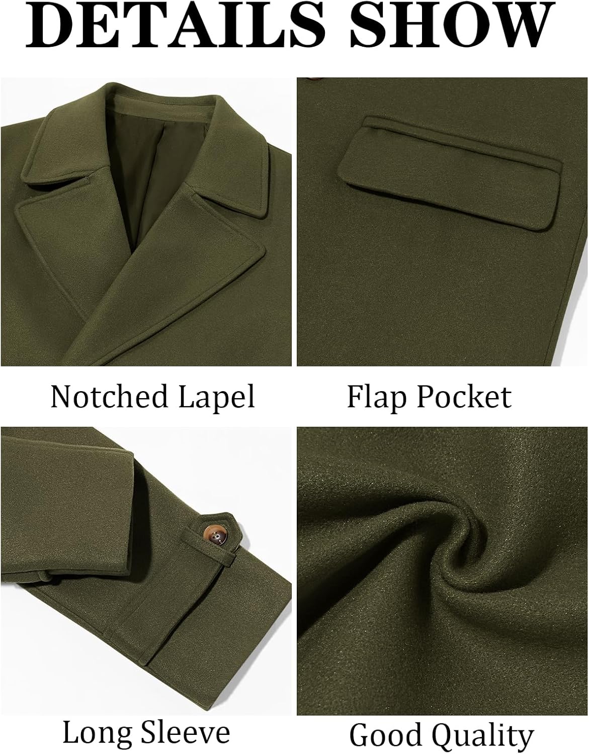 Runcati Mens Double Breasted Trench Coat Mid Long Jacket Notched Lapel Winter Chunky Warm Overcoat - Image 5