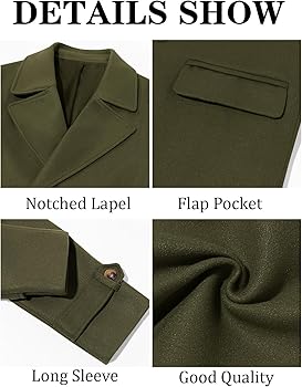 Runcati Mens Double Breasted Trench Coat Mid Long Jacket Notched