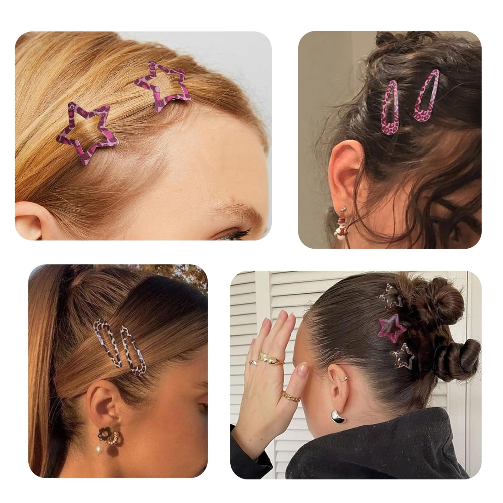 8 works Metal Snap Hair Clips for Women, Star & Water Drop Barrettes - Image 4