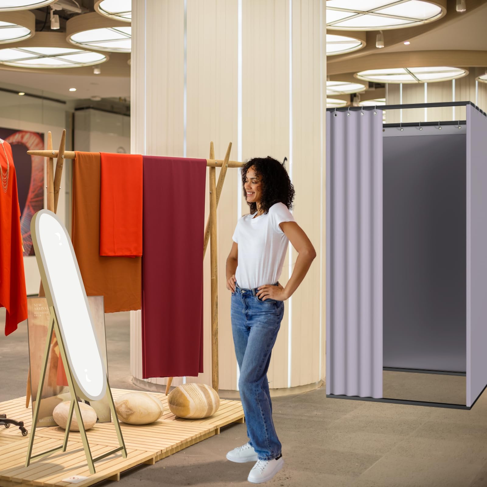 Umkleidekabine mobil quadratisch, für Büro Einkaufszentrum (Grau) | Tragbarer Freistehende Umkleidekabine, Bodenstehende Temporärer Einfacher Anproberaum(85X85X200cm)